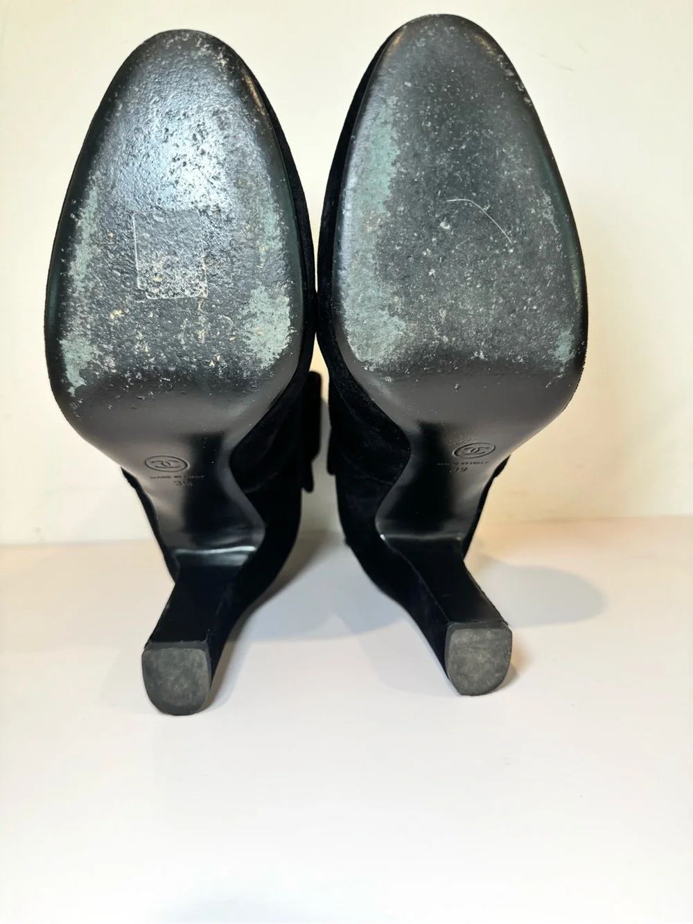 Chanel Black Velvet CC Logo Gold Medallion Coin Ankle Boots Sz 39